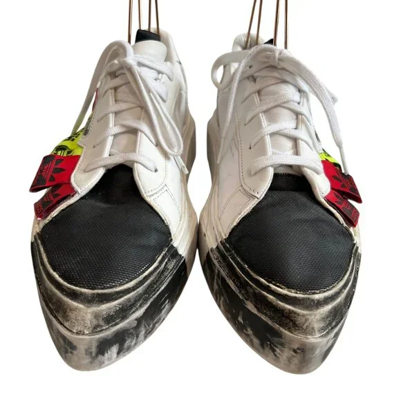 adidas Olivia LeBlanc Sleek sneakers white black coated canvas size 9.5 platform - Picture 2 of 15